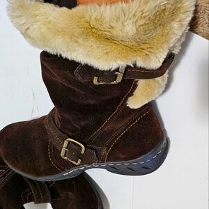 Earth Spirit Brigitte Brown Suede Leather Faux Fur Zip Boots Women’s Size US 9